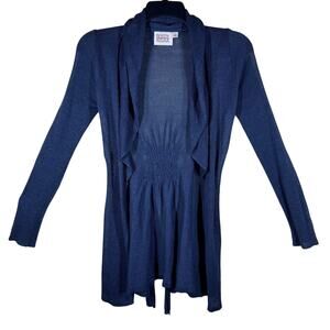 Anthropologie Rosie Neira Linen Belted Open Front Navy Cardigan Women's Medium